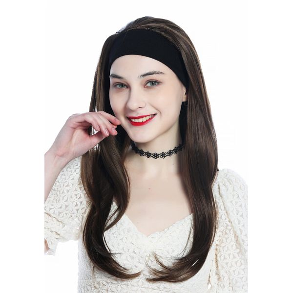 WIG ME UP - H9306-8 Perücke Haarteil Halbperücke mit Stirnband Braun Mittel-Aschbraun lang glatt Haarverlängerung 65 cm