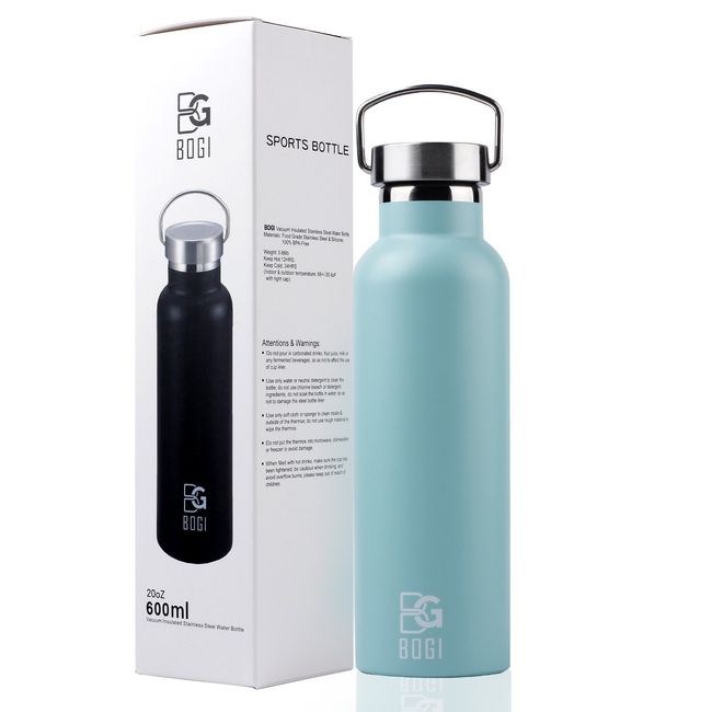 BOGI Insulated Water Bottle, 20oz Vacuum Stainless Steel Water Bottles with  Straw & Straw Lid, Leakproof BPA Free Sports Metal Water Bottle-Keeps
