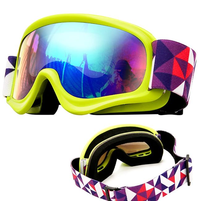 Tyuodna skibrille kinder, Anti-Fog Skibrille sonnenbrille kinder,UV-Schutz ski Goggle,Skibrille für Brillenträger,Schutz Winddicht Snowboadbrille,Skibrillen (gelb)