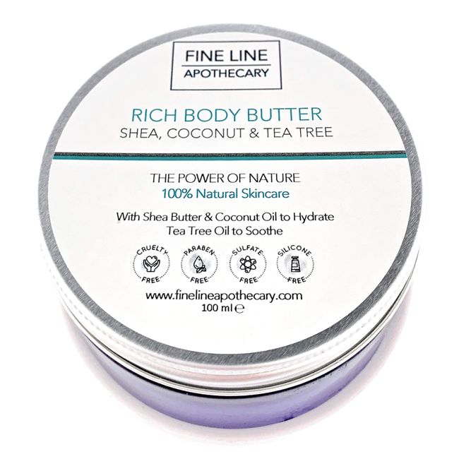 100% Pure Body Butter: Shea, Coconut, Tea Tree Oils - 100ml. Chemical-free, Condtions, Moisturises, Nourishes Skin, Scalp, Hair, Nails.