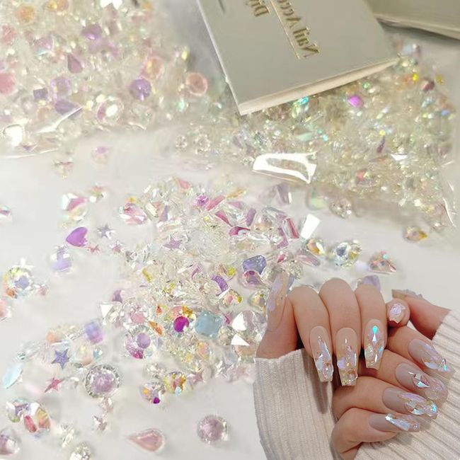 Nalaina Rhinestone Nail Crystal Nail Parts (Approximately 120 Pieces Mixed Style), Large Capacity Set, Nail Stone, Case Included, Diy, High Lighting, Nail Set, For Decorating and Clothing, Mixed Colors