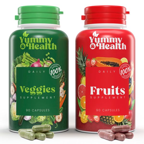 Yummy & Health Fruits and Veggies Supplement - Made with Superfoods - 90 Fruit and 90 Veggie Capsules - Health Supplement for Promoting Energy Equilibrium, Vitamins & Essentials Minerals