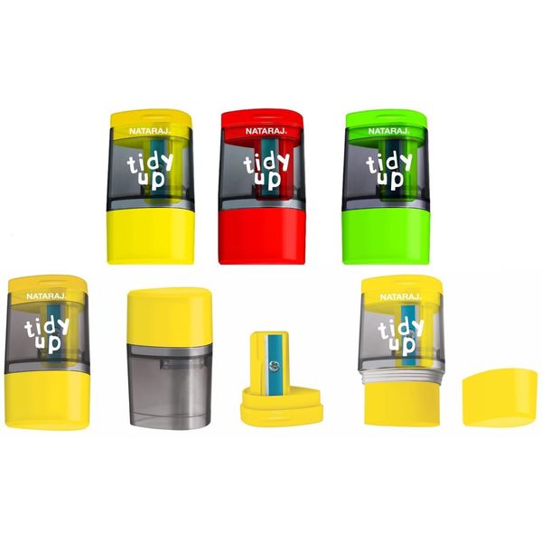 NATARAJ Pencil Sharpeners Assorted Colours School College Home Art (Tidy UP Combo Sharpener & Eraser - Pack of 3)