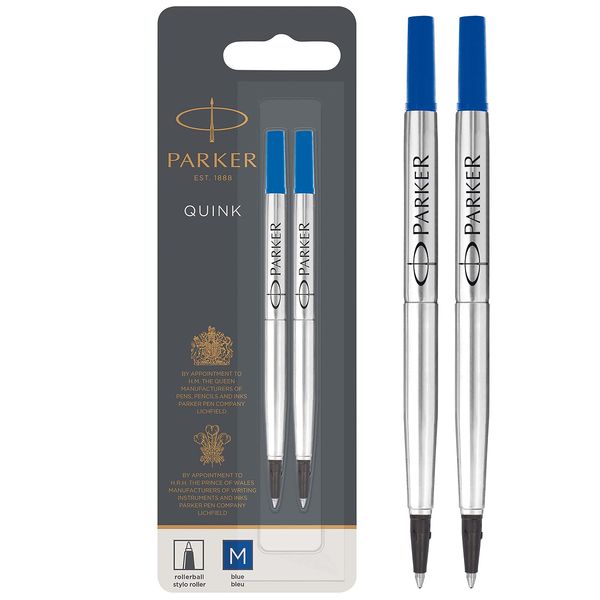 Parker Rollerball Pen Refills | Medium Point | Blue QUINK Ink | 2 Count