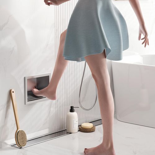 Qeke Shower Foot Rest for Shaving Legs, 304 Stainless Steel Footrest Niche With Holder, Recessed Shower Niche, Brushed Nichel