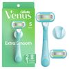 Gillette Venus Extra Smooth Razor for Women, Includes 1 Reusable Razor Handle + 2 Refills, Ergonomic No-Slip Gel Handle and Shower Holder