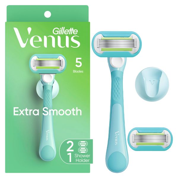 Gillette Venus Extra Smooth Razor for Women, Includes 1 Reusable Razor Handle + 2 Refills, Ergonomic No-Slip Gel Handle and Shower Holder