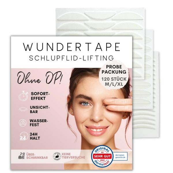 WUNDERTAPE Schlupflider Stripes Schlupflid-Tape Streifen zum Augenlid-Lifting ohne OP! (wasserfest, 24h Halt, double eyelid lifting tapes) Augenlid-Tape (M + L + XL)