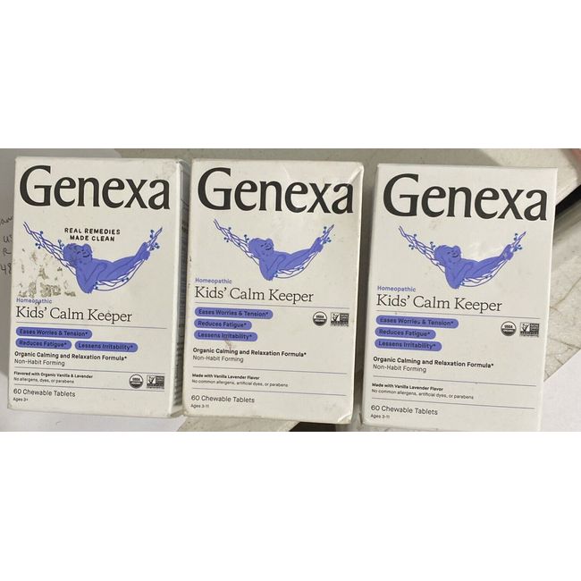 *THREE* 60ct Genexa Homeopathic Kids´Calm Keeper Chewable Tablets Exp  7/2024+