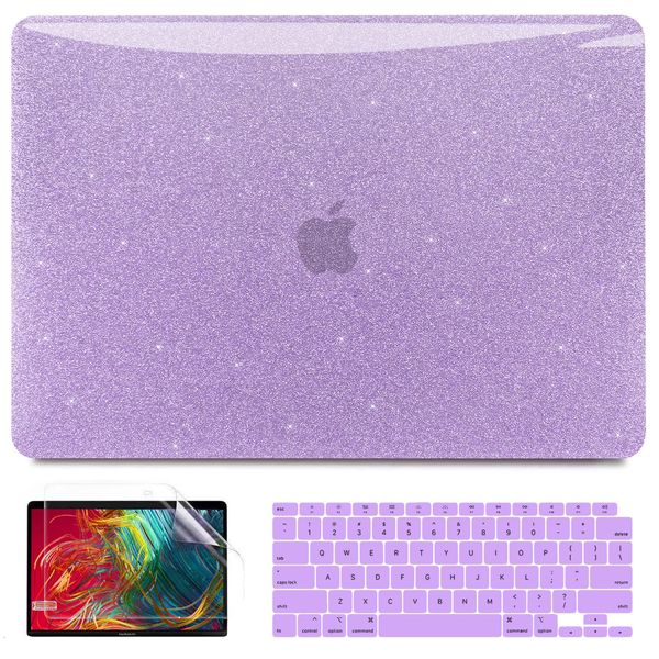 Anban Compatible with MacBook Air 13 inch Case 2022 2021 2020 2019 2018 M1 A2337 A2179 A1932 Touch ID, Glitter Smooth Plastic Laptop Hard Shell Case +Keyboard Cover +Screen Protector, Shining Purple