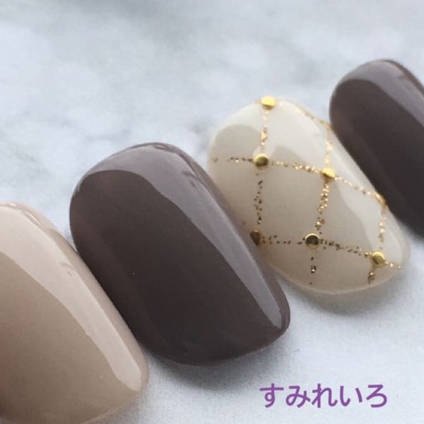 Nail Tip Design False Nails Cute Valentine&#39;s Day Short Long Simple Present Mother&#39;s Nails Winter Short Nails Small Nails Large Nails Berry Short Chibi Nails False Nails Gel Nails Chocolate Brown x Cafe Mocha Gold Net Check