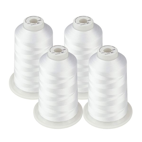 Simthread Machine Embroidery Thread 5000M King-Spools White Color for Brother/Babylock/Bernette/Janome/Singer/Kenmore Sewing and Embroidery Machine