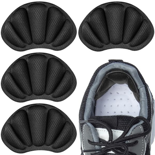 Heel Cushion Pads for Women Men, Prevent Shoes from Being Too Big, 2 Pairs Mesh Self-Adhesive Heel Cushion Inserts for Back of Heel, Black