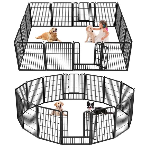 SQIREP 32"H Outdoor Metal Dog Pen 14Panels Puppy Playpen Pet Dog Fence w/ Door