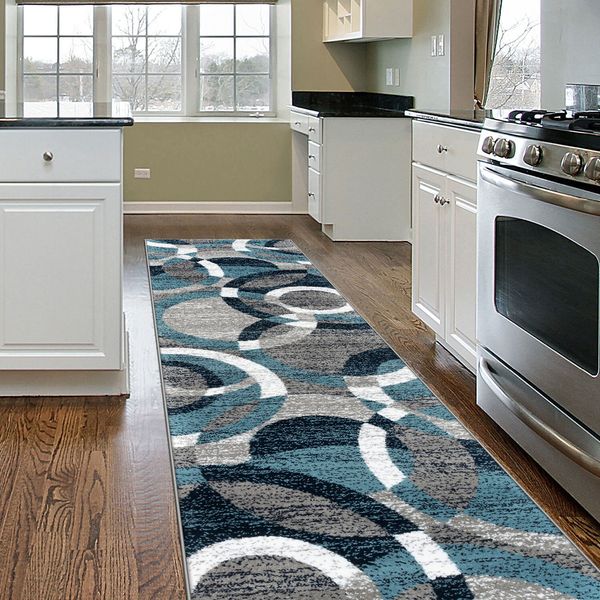 Rugshop Kitchen Rugs Geometric Circles Runners Rugs for  Bedroom Rugs Blue 2x7