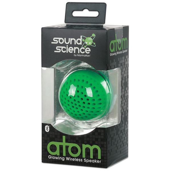 Sound Science Atom Glowing Wireless Bluetooth Mini-Speaker w/ LED Lighting Green