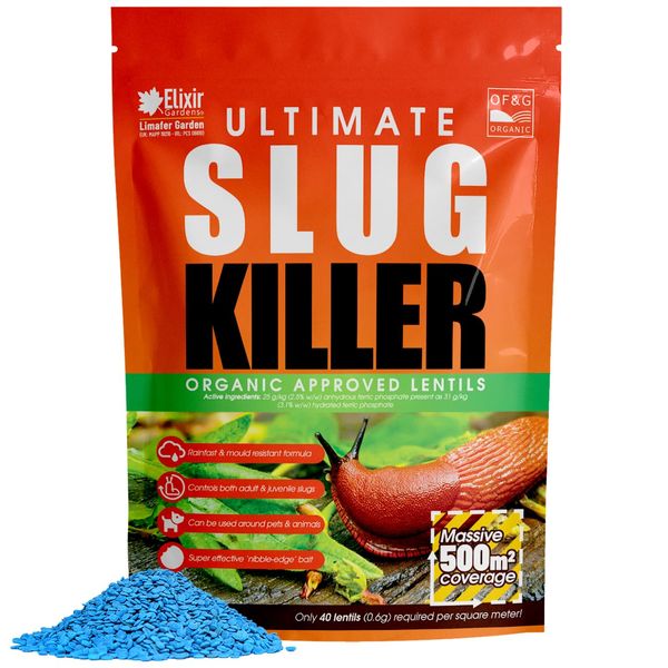 Elixir Gardens Ultimate Slug & Snail Killer Pellets (Reasealable Pouch) | OF & G Organic Approved Ferric Phosphate Garden Lentils with Massive 500 sq.m Coverage