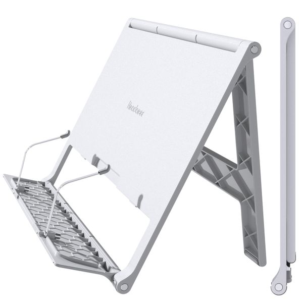 Readaeer Portable Book Stand Free Angle Adjustable Book Holder for Thick Textbook Collapsible Lightweight Book Rest (White)