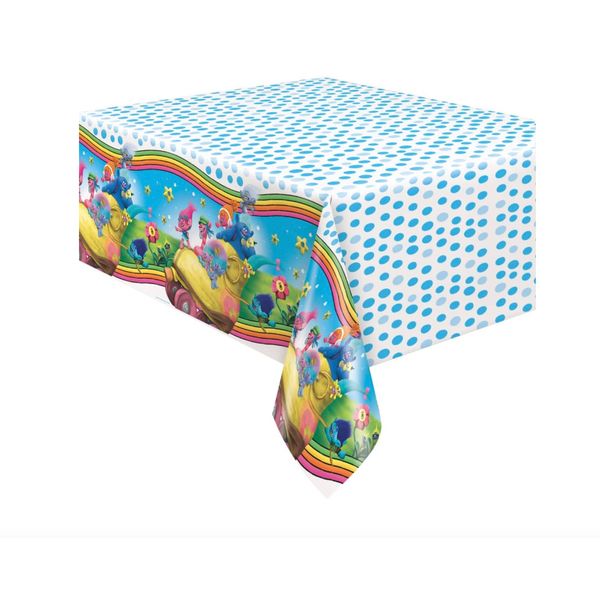 Unique Trolls Rainbow Rectangular Plastic Table Cover, 54" x 84", Multicolor