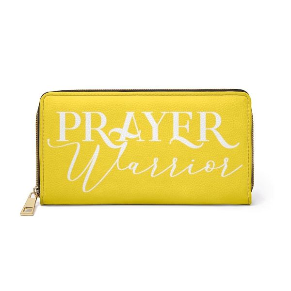 Womens Wallet, Zip Purse, Bright Yellow & White Prayer Warrior - One size