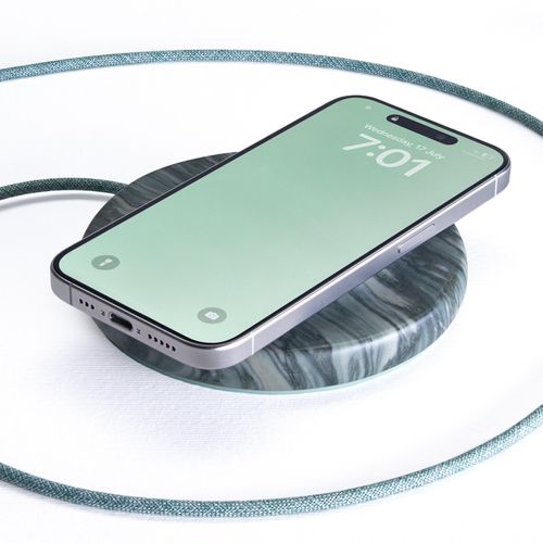 Einova Classic Stone – Marble Wireless Charger Designed in Italy, Wireless Charging Pad, Integrated 6 ft USB-C Cable, Smartphones, Wireless Earbuds, Smartwatches – Pine Verde Alpi Marble