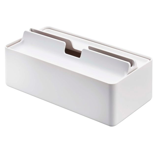 Yamazaki 5874 Tray with Lid, Paper Towel Case, White, Approx. W 10.4 x D 5.3 x H 3.9 inches (26.5 x 13.5 x 10 cm), Tower Tissue Case