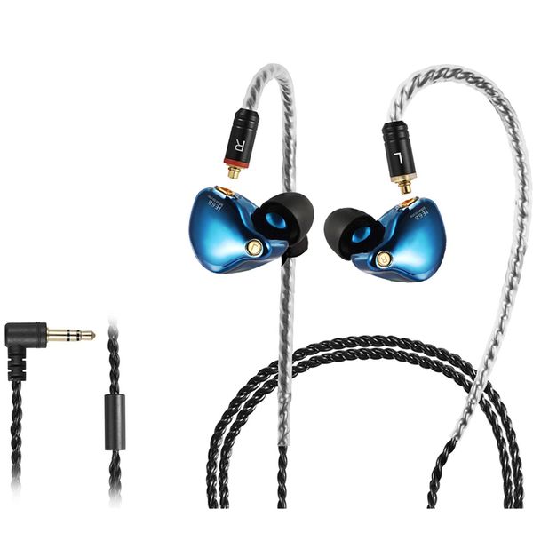 Famedy In-ear Monitors, Wired Earbuds with Tesla Technology Headphone MMCX Detachable Cables,Noise-Isolating in ear Headphones for Musicians Drummer Hifi Stereo IEM Earphones (Blue Coating, no Mic)