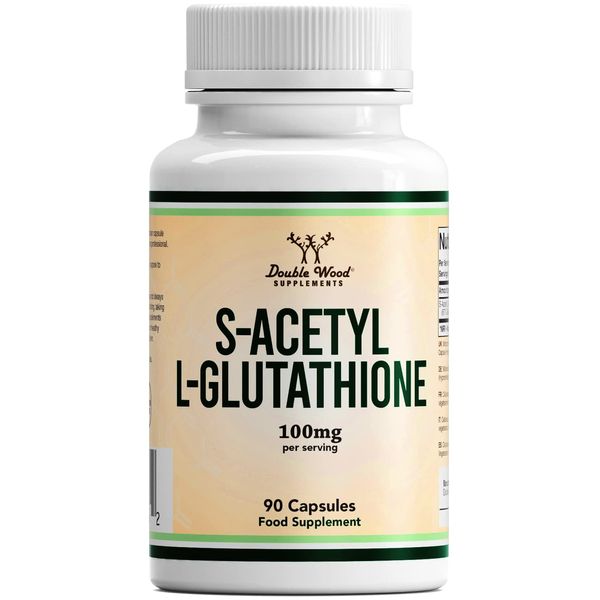 Double Wood Glutathione Dietary Supplement, 90 S-Acetyl L-Glutathione Capsules, 100 mg per Serving, Antioxidant Glutathione Capsules, GMO and Gluten Free