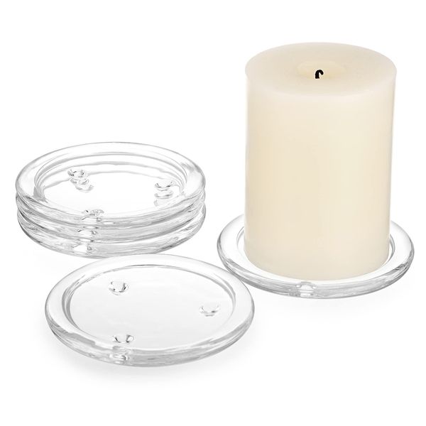 OwnMy 5PCS Clear Glass Candle Plates 3 Inch Pillar Candle Holders, Glass Coaster Holder Small Round Plate Candle Tray Candle Plate for Pillar Candle, Modern Candle Centerpiece for Dining Table Wedding