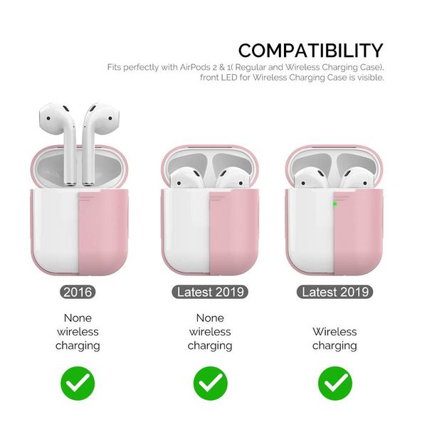 AhaStyle AirPods Case Cover Silicone [Front LED Visible & Supports Wireless Charging] Compatible with Apple Airpods 2&1(2019)(Without Carabiner, Pink)