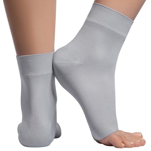 Ankle Compression Sleeve - 20-30mmhg Open Toe Сompression Socks for Swelling, Plantar Fasciitis, Sprain, Neuropathy - Nano Brace for Women and Men (Grey, X-Large)