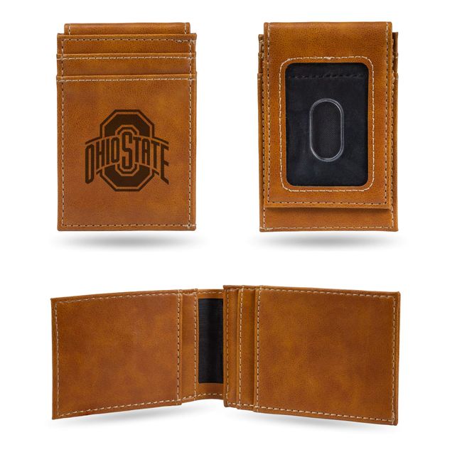 Rico Industries NCAA Laser Engraved Front Pocket Wallet, Ohio State Buckeyes, 2.75 x 4-inches,Brown