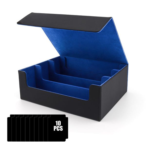 Card Storage Box for Trading Cards,1800+ Capacity MTG Deck Box Card Box with 10 Black Divider Tabs,Commander Card Deck Case,PU Leather Card Deck Case for MTG/TCG Magic Game & Sports Cards,Black &Blue