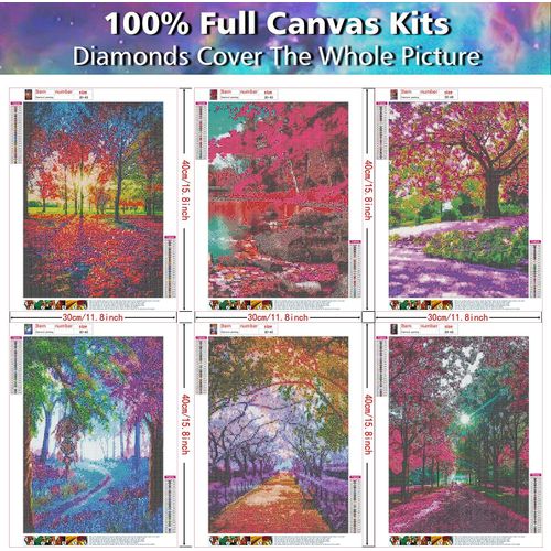 DIZAKIM 6 Pack Diamond Painting Kits for Adults,Full Round Diamond Diamond Painting Landscape Tree DIY 5D Diamond Art Craft Home Wall Decor Gift (12x16 Inch)