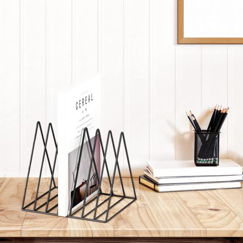 Urban Deco Triangle Desk Organizers Metal Wire Magazine Holder 7 Sections Decorative Organizer Vinyl Record Storage Office File Organizer For Desk - Black Magazine File Holder - Pack of 2