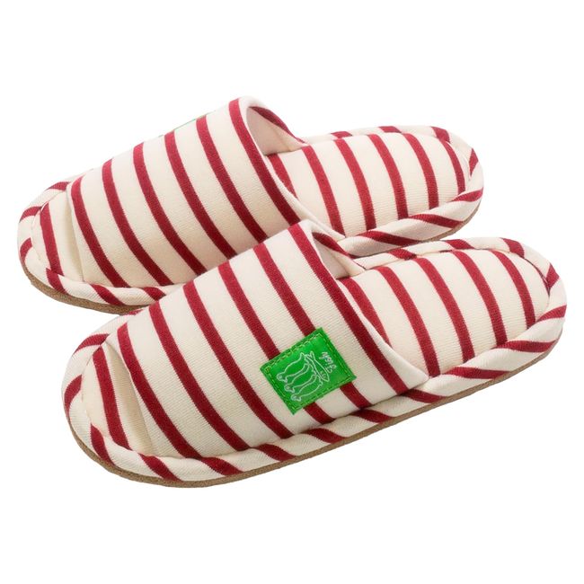 Okumura Machine Washable, Marine Style Knit Border Standard Slippers (M, Red)