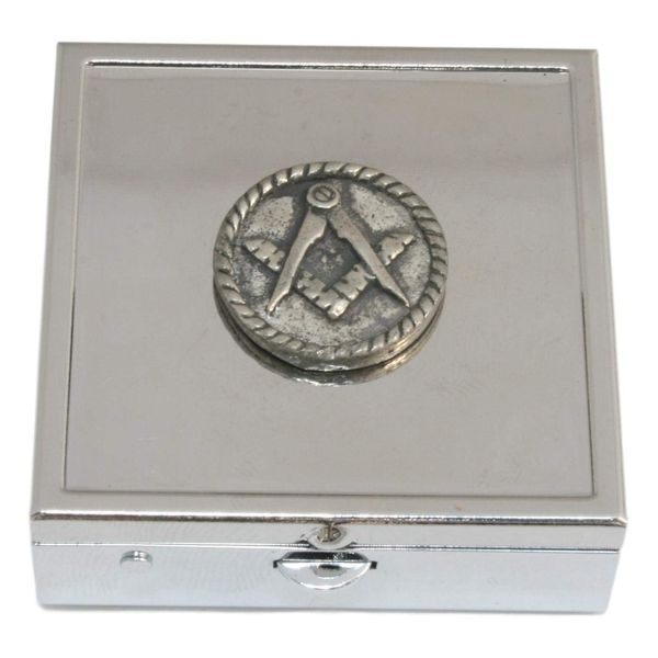 Masonic Round Pill Trinket Box Chrome with Mirror Gift 230
