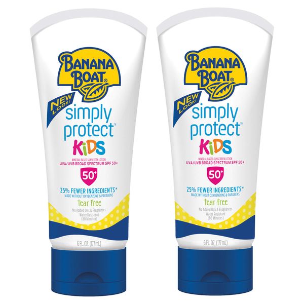 Banana Boat Kids 100% Mineral, Tear-Free, Broad Spectrum Sunscreen Lotion, SPF 50, 6oz, Twin Pack