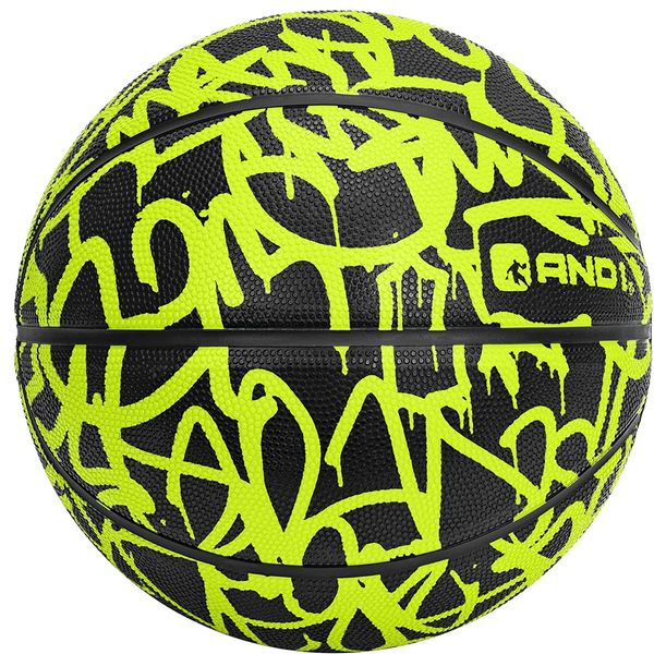 AND1 Fantom Graffiti Rubber Basketball Game Ready, 27.5 Inches, Youth Size 5, Made for Indoor and Outdoor, Sold Deflated (Pump NOT Included), Volt