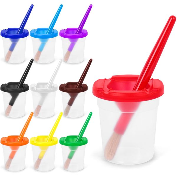 BigOtters Paint Cups – Paint Containers with Lids, 10PCS No Spill Paint Cups with Lid 10PCS Toddler Paint Brushes for Art Supplies Kids Early Learning Toys