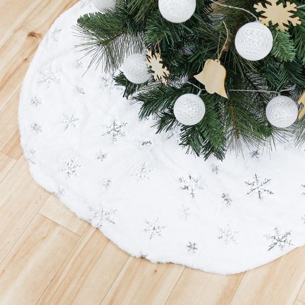 Rocotto Christmas Tree Skirt, Foot Cover, Hidden Foot, Christmas Decoration, Nordic Style, Ornament, Diameter 35.4 inches (90 cm), Round Interior, White (Snowflakes)