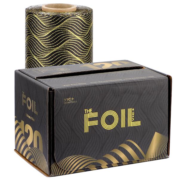 Segbeauty Strähnenfolie, Alufolie Friseur, Aluminiumfolie für Haare, Friseur Folie Strähnen für Haare Entfärben, Friseur Zubehör (120mm X 50m, Schwarz - Golden)