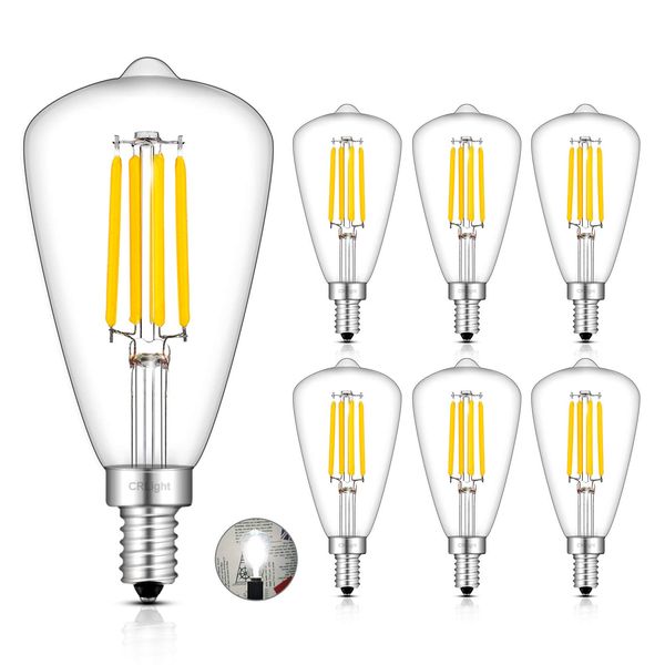 CRLight 4W Candelabra LED Edison Bulb 45W Equivalent 4000K Daylight White 450LM Dimmable, E12 Antique ST48 / ST14 Clear Glass LED Light Bulbs, Pack of 6