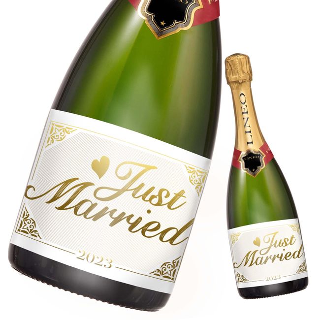 "Just Married" Hochzeit-Flaschenetikett 2 Stück für Sekt- & Weinflaschen selbstklebend; Hochzeit-Geschenk (14,8 x 10,5 cm) (Weiß - 2 Stück)