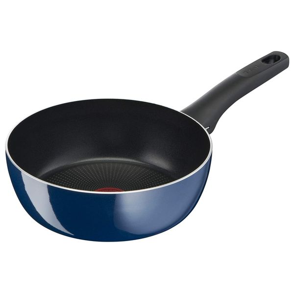 T-fal D52183 Deep Frying Pan for Gas Stoves, 8.7 inches (22 cm), Royal Blue Intense Deep Pan, Non-Stick, Blue