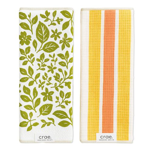 2 Double Sided Microfiber Hand Towels, 17x27 Inches Waffle Design Kitchen Towels Set, Durable & Soft Fast Drying Hand Wash Cloth and Dishcloth for Everyday Use at Home (Pat & Tricky- Green/Cream)