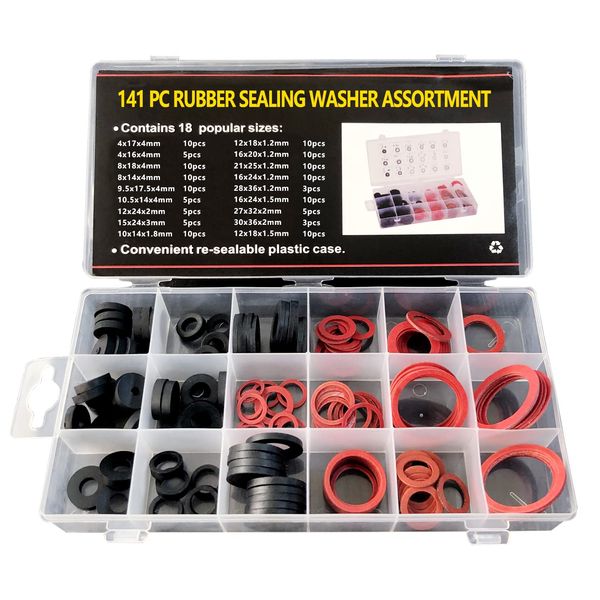 141 PCS O-Rings Seal Gasket Washers, 18 Sizes Faucet Washer Assortment Kit, Rubber Sealing Garden Hose Washers Set, Rubber Tap Seal Plumbing Silicone Gaskets for Garden Hose Fittings