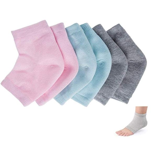 3 Pairs Moisturizing Socks,Gel Heel Socks, Toe Open Socks, Relieve Heel Pain Comfortable Soft Vented Moisturizing Socks for Male Female Day Night Care Skin Dry Cracked High Heel, (Grey,Pink,Green)