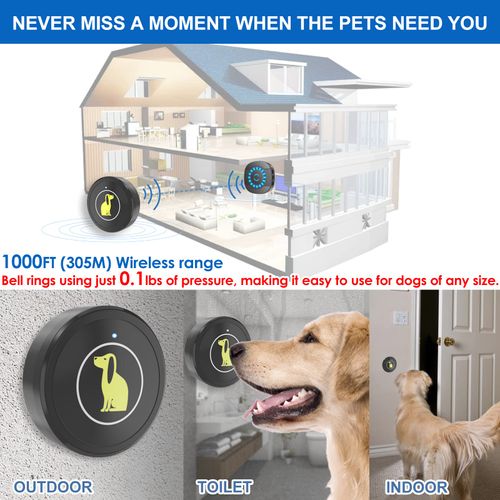 Lalolee Dog Doorbell, Dog Bell for Potty Training Wireless Doggie Door Bell for Dog Puppy Training Sliding Door/Go Outside Doorbell and Waterproof Touch Button