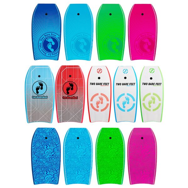 Two Bare Feet 42" Bodyboard with Leash — Adult Boogie Board | IXPE Foam Deck, EVA Core & Slick Bottom | Lightweight, Durable, High-Performance Wave Rider for Beach & Surf (Aqua Classic Pattern)